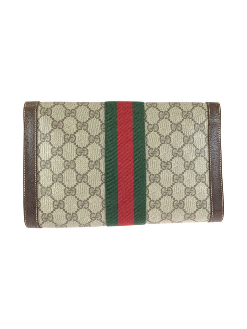 Gucci Vintage Sherry Line Gray Brown GG Supreme Canvas Leather Clutch - Picture 2 of 8